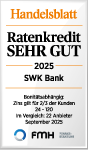Auszeichnung Ratenkredit "Sehr gut" Handelsblatt 2025